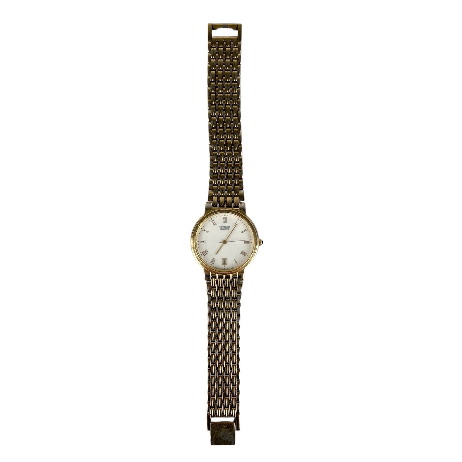 Vintage Citizen Quartz Gold Tone Watch Roman Numeral Date Classic Dress