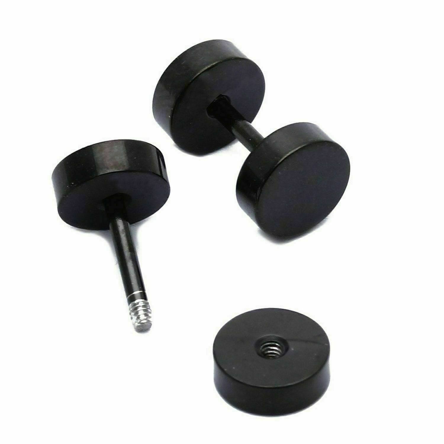 2pcs Round Barbell Stainless Steel Men Women 3-14mm Dumbbell Ear Stud Earrings