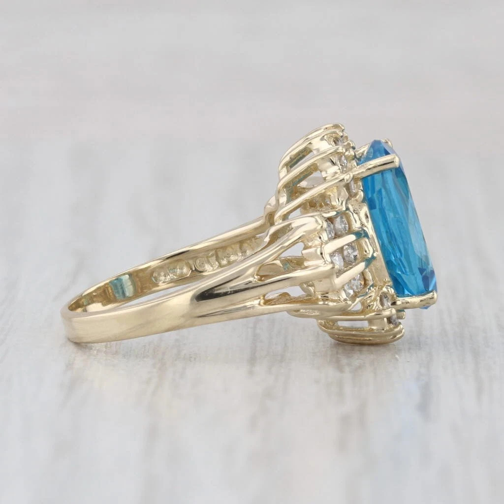 5.58ctw Oval Blue Topaz Diamond Halo Ring 14k Yellow Gold Size 7