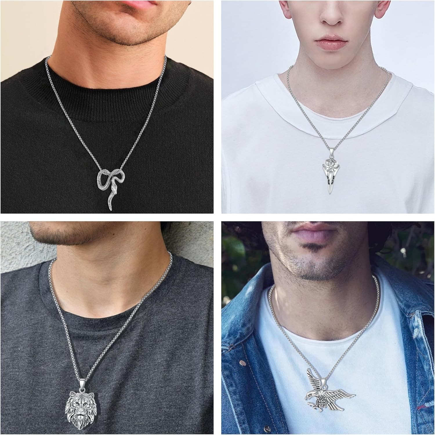 High-Quality 8-Pc Gothic Necklace Collection for Men | 20-Inch Adjustable Chains