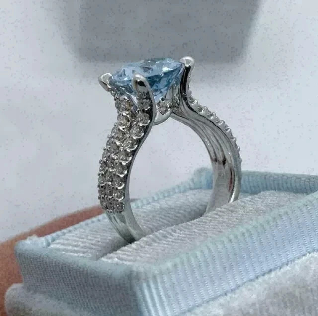 3Ct Oval Cut Lab Created Aquamarine Solitaire Wedding Ring 14K White Gold Plated