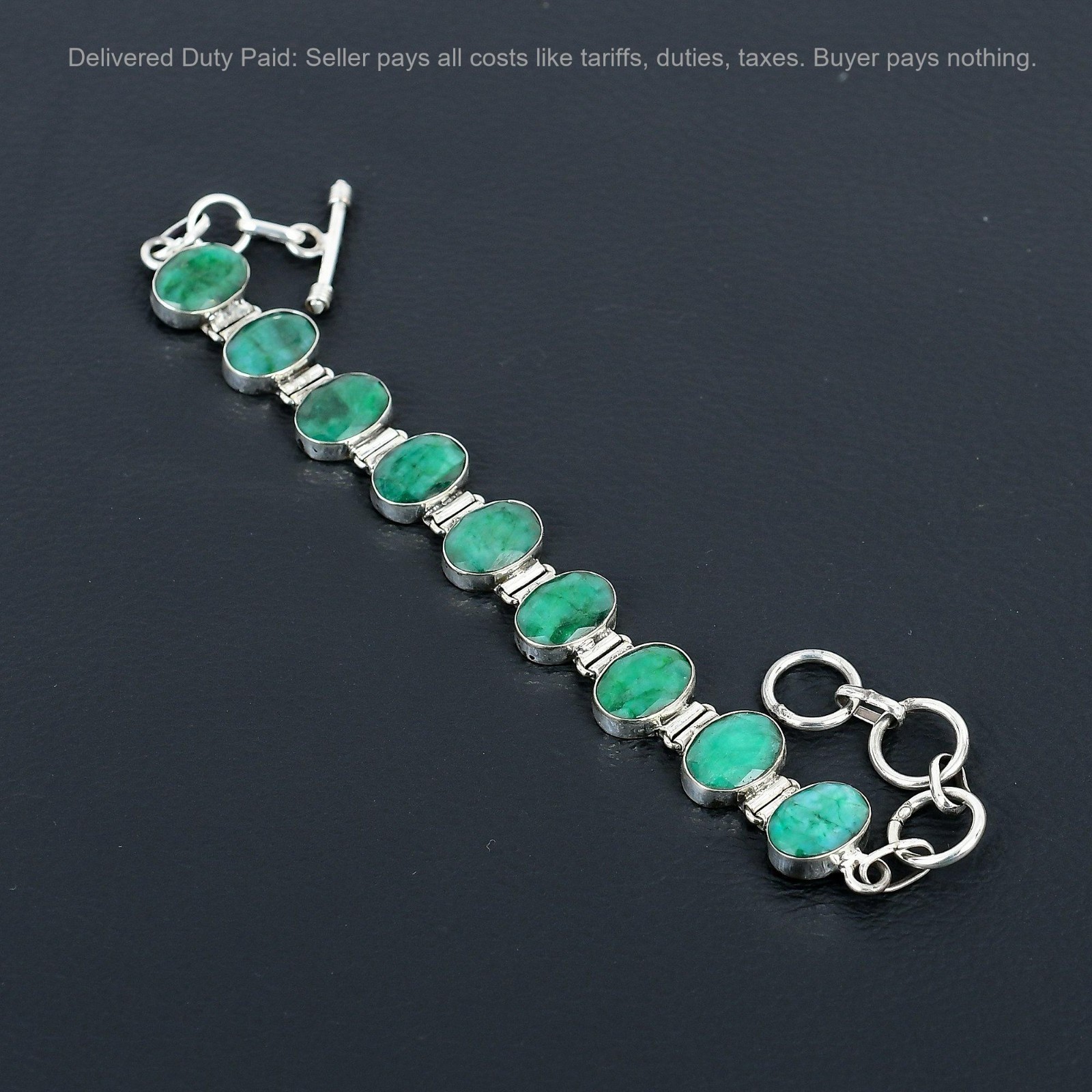 Black Friday Sale 925 Silver Oval Natural Zambian Emrald Chain Bracelet Jewelry