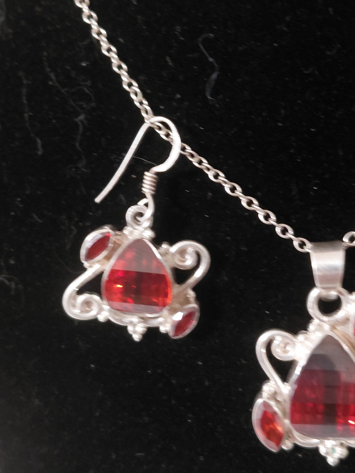 Hessonite Garnet Necklace And Earrings Artisan Set: Sterling Silver 925 W/ 19g