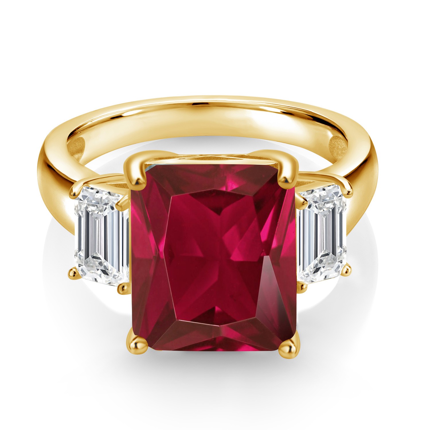 18K Yellow Gold Plated Silver Created Ruby and Lab Grown Diamond Engagement