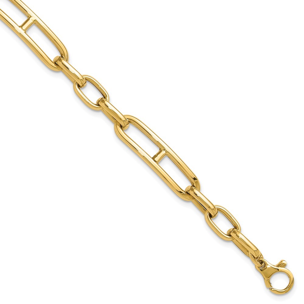 14K Yellow Gold Polished 7.4mm Fancy Open Link Cable Bracelet For Mom 8″