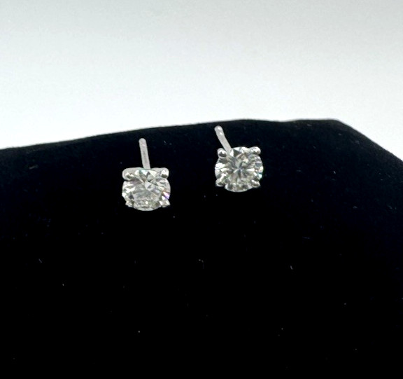 925 Sterling Silver 5mm Moissanite Solitaire Studs 0.82CTW WOW!