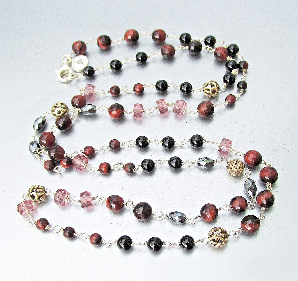 Retired SILPADA Sterling Silver Hematite Tiger Eye Burgundy Blush Necklace N3347
