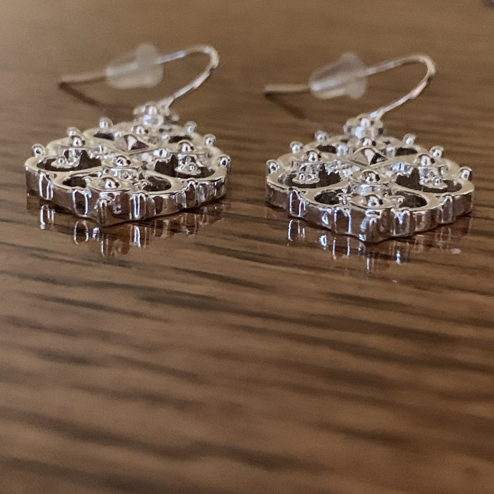 Chaps Silver Tone Ornate Filigree Dangle Hook Earrings, Nickel Free NWT