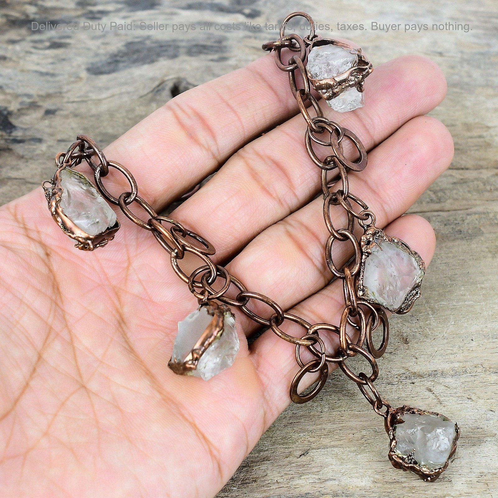 Copper Pentagon White Topaz Rough Gemstone Electroformed Chain Necklace Jewelry