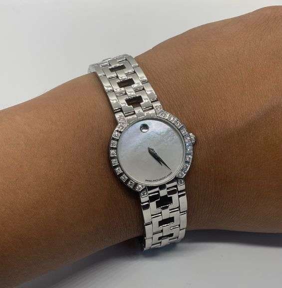 Movado Silver Stainless Steel limited Edition Style With Diamonds And MOP Face