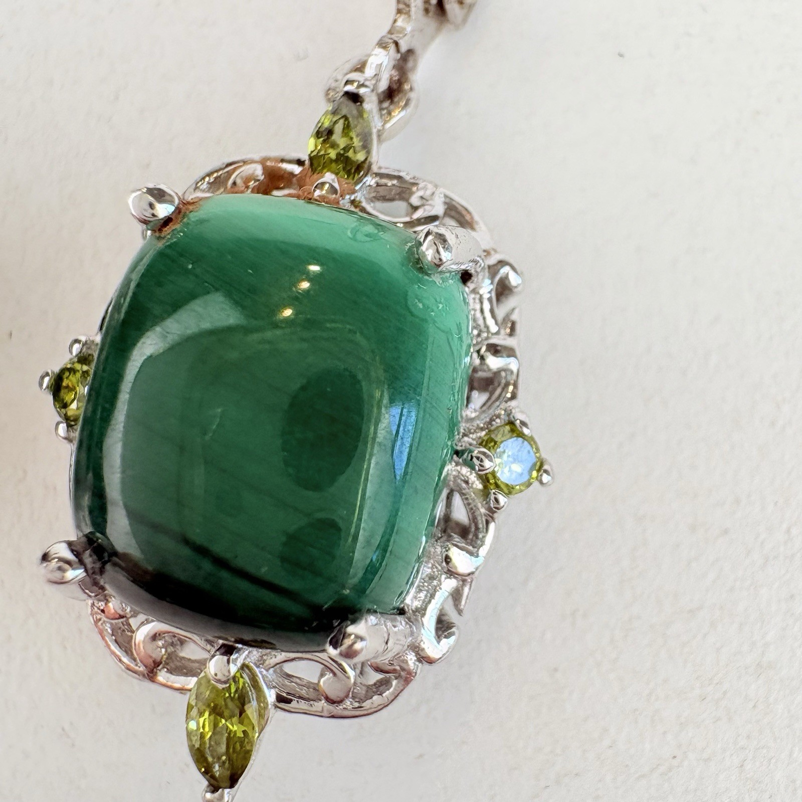 African Malachite-Peridot Karis STS Dangle Lever Back Earrings Platinum Plated