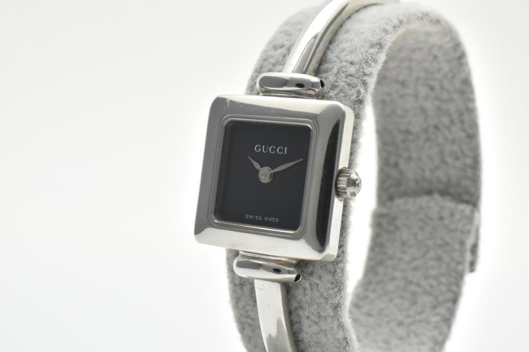GUCCI 1900L Women’s Quartz Watch Square Black Dial Silver Tone Swiss Made Luxury