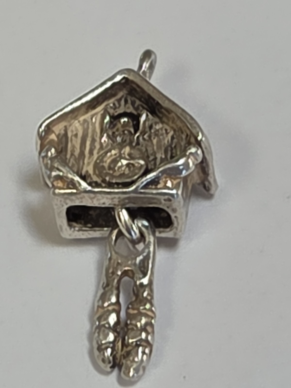 Sterling Silver ~ Cuckoo Clock Charm ~ VERY NICE BIRDS~ Pendulum Moves ~ VINTAGE