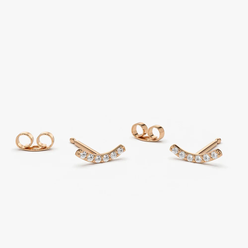 0.10 TCW H-I/SI Round Natural Diamond 14K Gold Curved Bar Stud Earrings For Gift