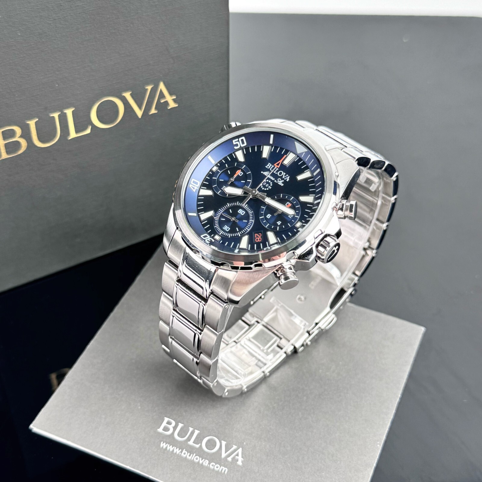 Bulova Marine Star Chronograph Blue Dial Stainless Steel Men’s Watch 43MM 96B256