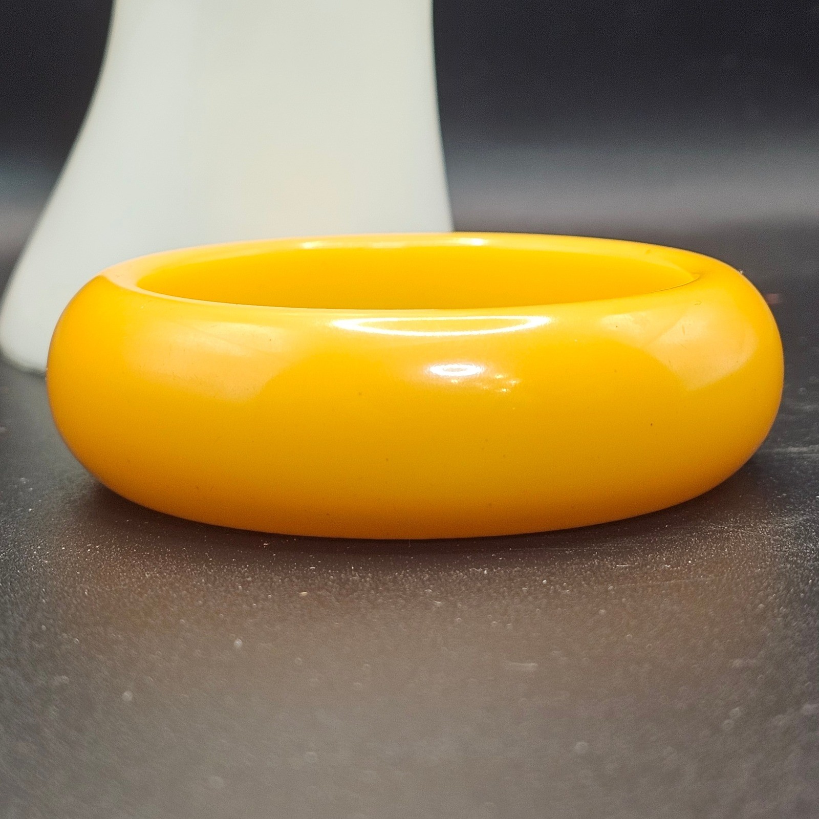 Vintage Egg Yolk Yellow Bakelite Bangle Bracelet Tested Chunky Dome 1″ Wide
