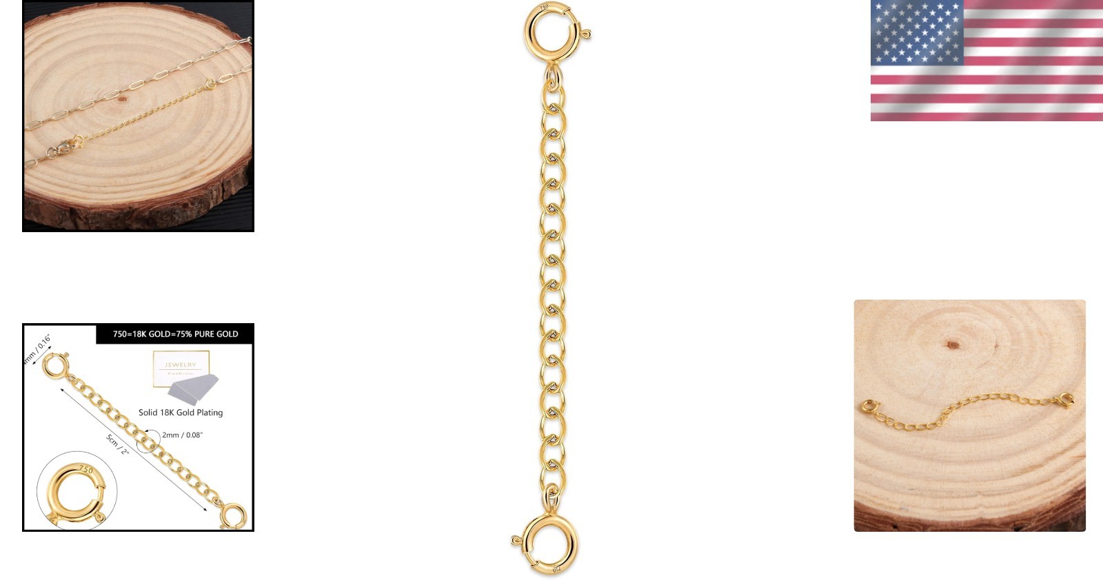 Adjustable Gold Necklace Extender 2 Inches