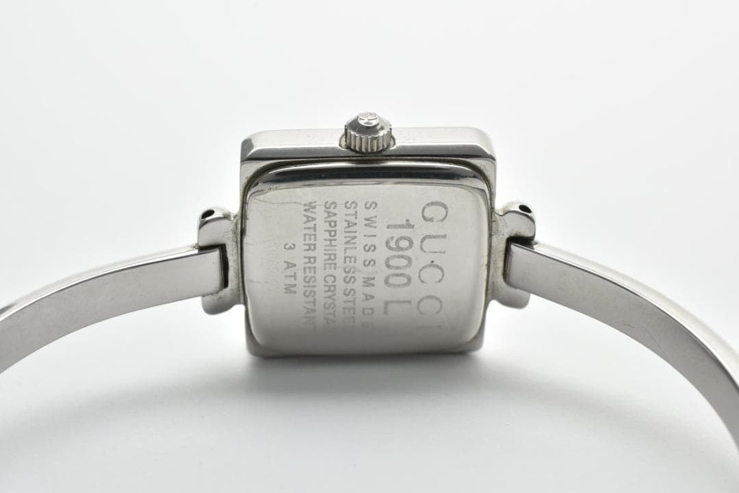 GUCCI 1900L Women’s Quartz Watch Square Black Dial Silver Tone Swiss Made Luxury