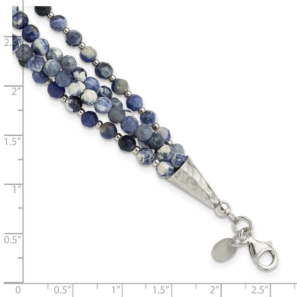 Sterling Silver Blue/White Sodalite Beaded 4-Strand Bracelet 8″ w/1in ext.