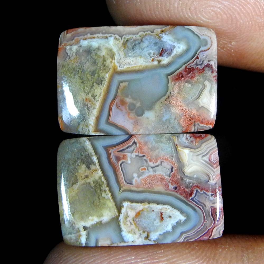 24.85Cts100%Natural Crazy Lace Agate Cushion Pair Cabochon Loose Gemstone