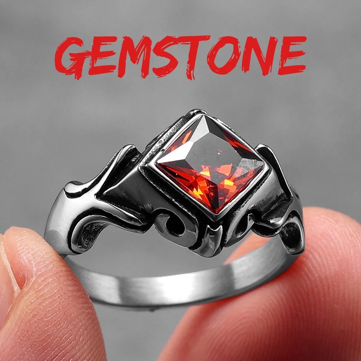 Multi Color Gemstone Unique Stainless Steel Men Rings Punk New In For Male Women