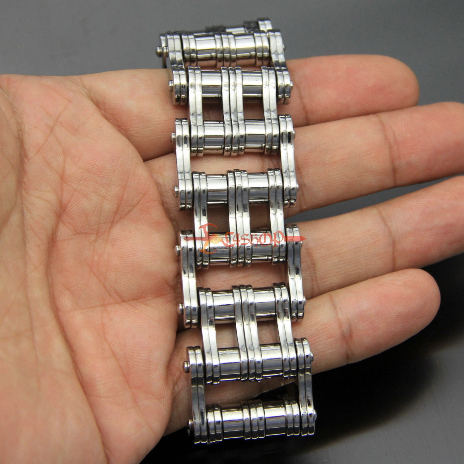 Heavy Mens Stainless Steel Motorcycle Bike Chain Biker Bracelet Silver 27mm Wide