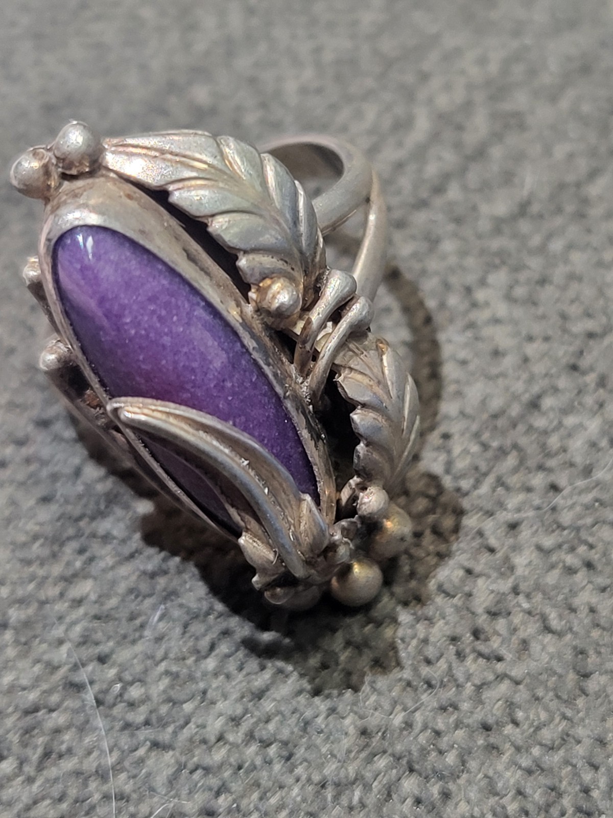 GEORGE NAKAI Navajo Sterling Silver Sugilite Ring Native American Leaf Sz 6 3/4