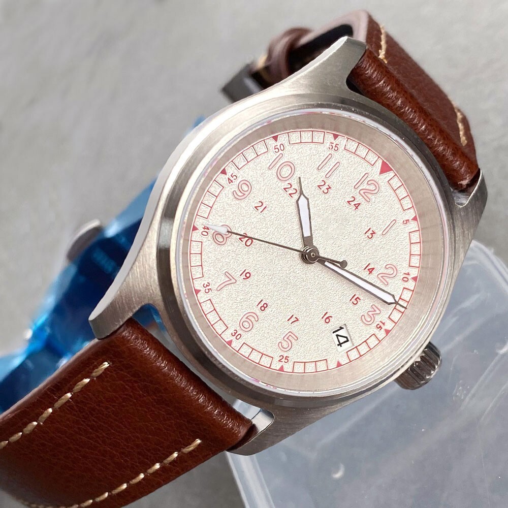 20BAR Diving 36mm Field Watch Men NH35 Sapphrie Matte White Dial Red Index 2024