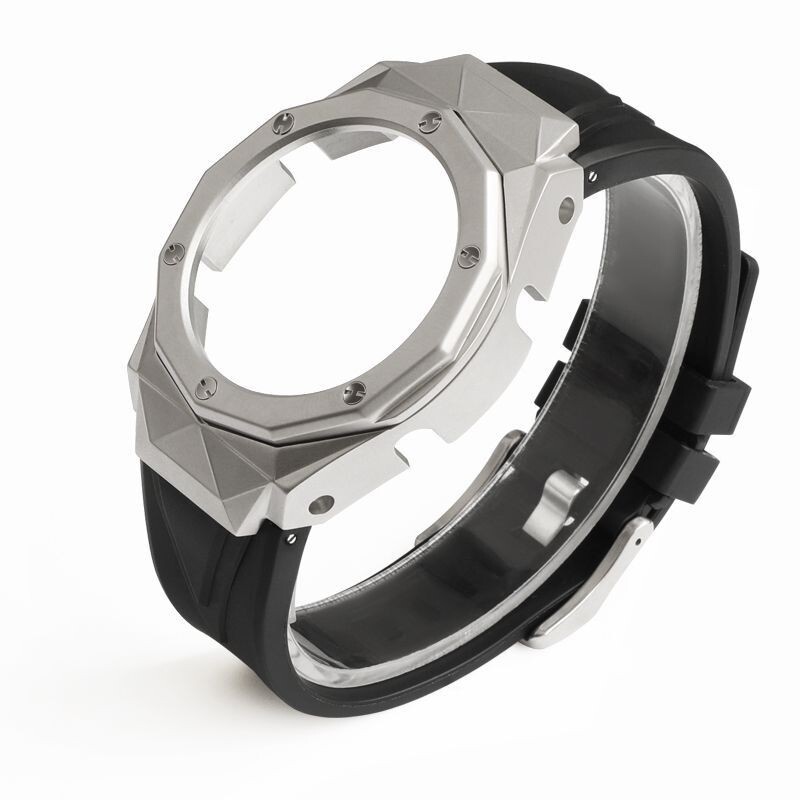 For G-Shock GA-2100 GA2110 CasiOak Mod Kit Steel Diamond Bezel Case Rubber Strap