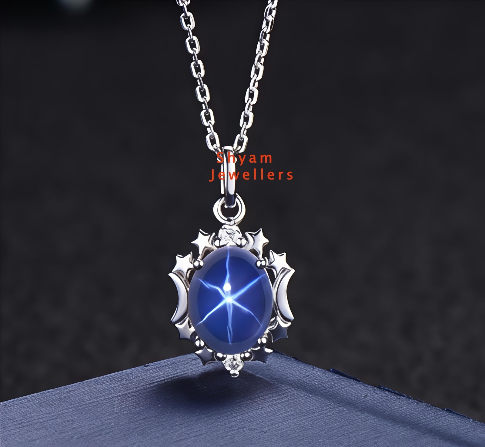 Amazing Blue Star Sapphire Gemstone 925 Starling Silver Lindy Star Stud Pendant