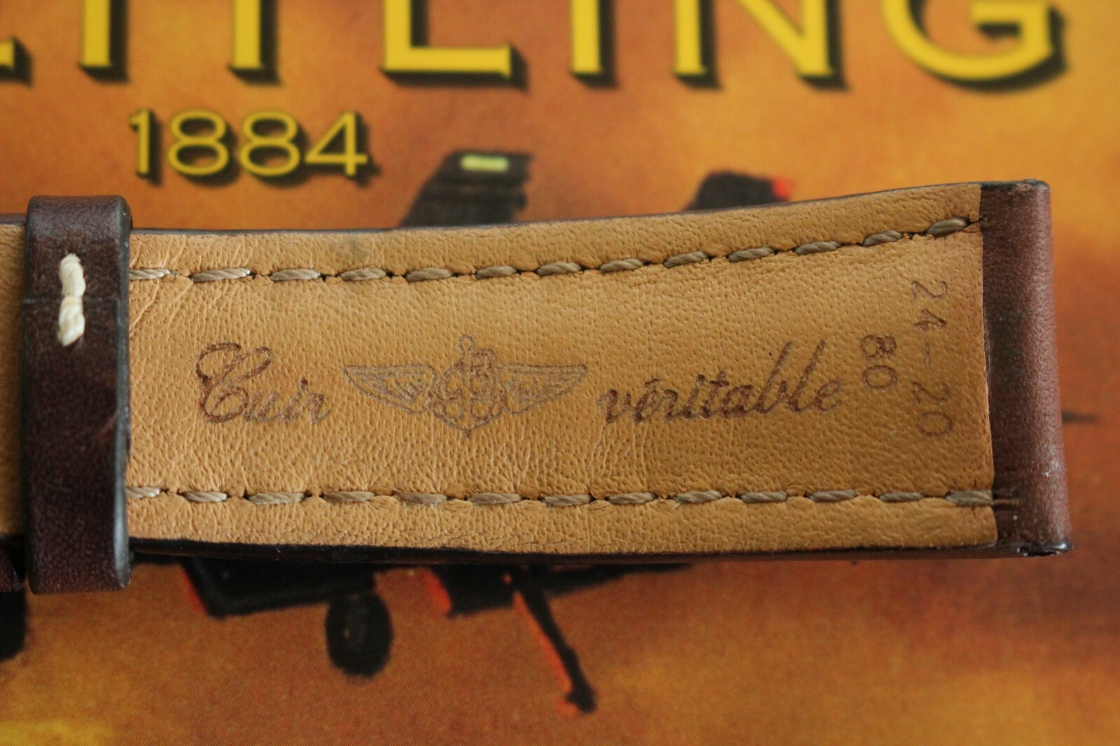 BREITLING 443X 24-20 BROWN DELUXE CALF TONGUE BUCKLE WATCH BAND WATCHBAND STRAP