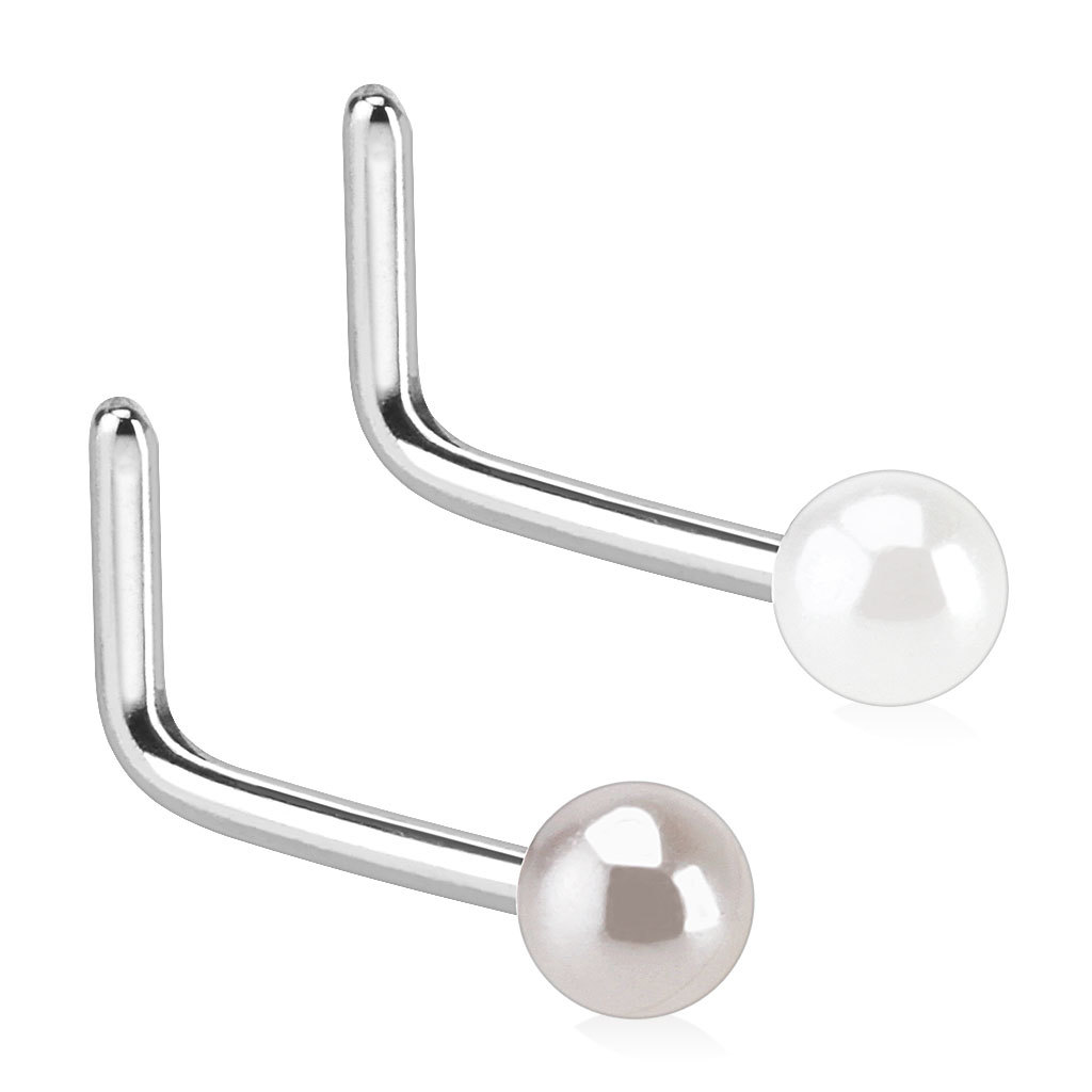 1pc Pearl Coated Ball 20g L-Bend Nose Ring Stud 316L Surgical Steel