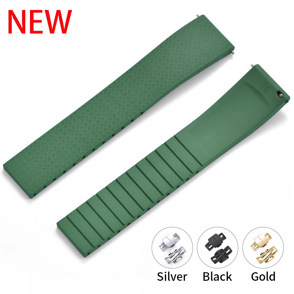 Cut to Size FKM Watch Strap 18MM 19MM 20MM 22MM Butterfly Clasp