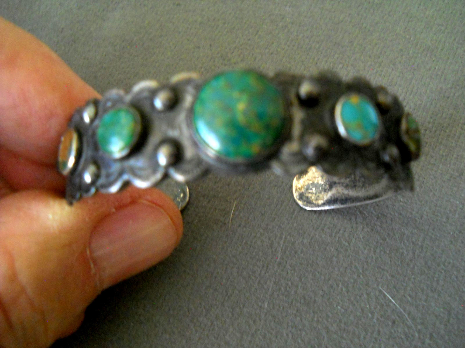 Old Fred Harvey Navajo Cerrillos Turquoise Sterli Silver Cuff Bracelet Stampwork