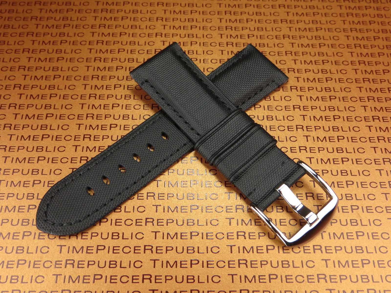 24mm Pam 1950 Black Leather Kevlar Strap TOILE Fabric Tang Tongue Watch Band