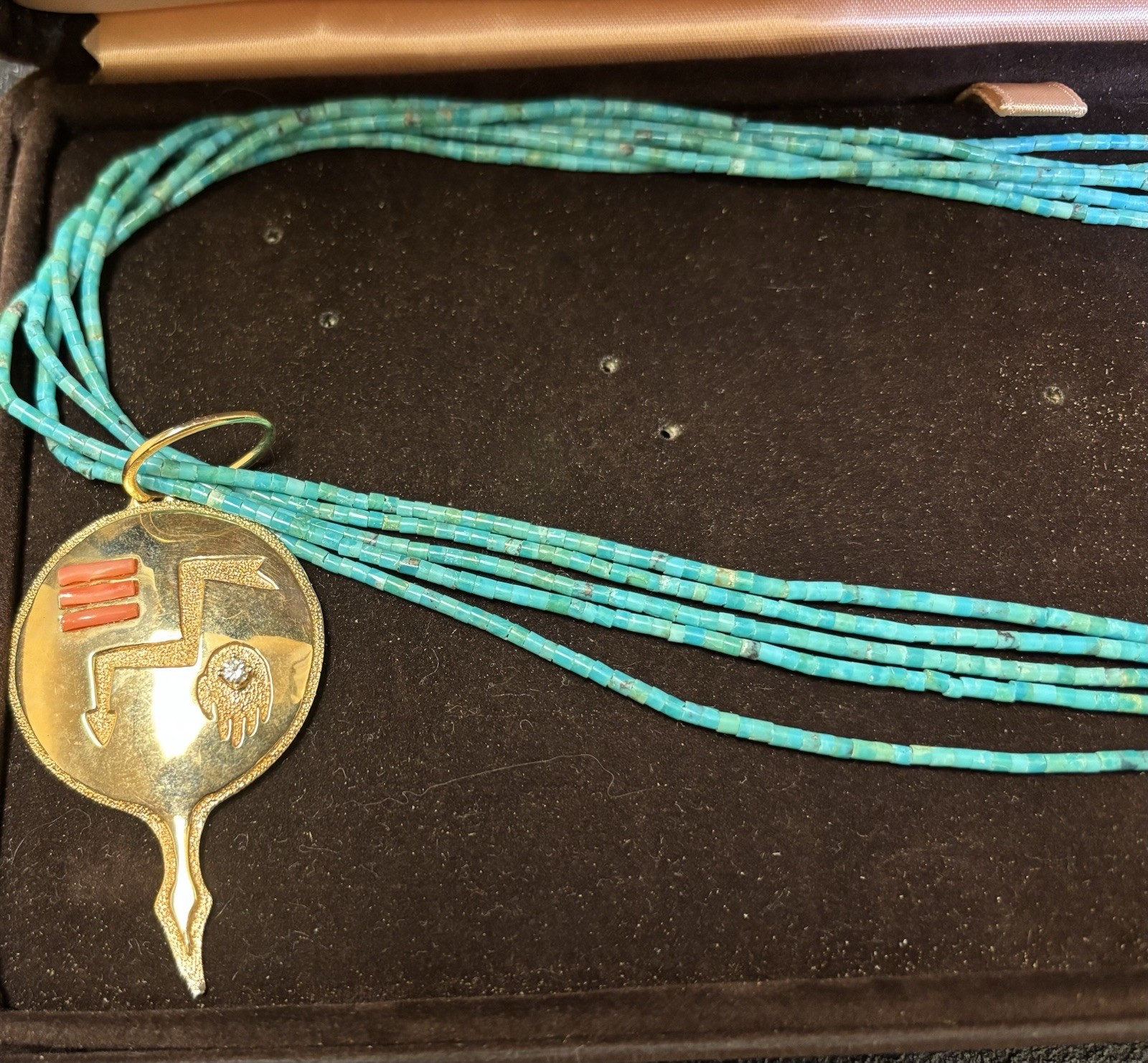 Vintage Ben Nighthorse 5 Strand Heishi Necklace with 14 Karat Gold Pendant