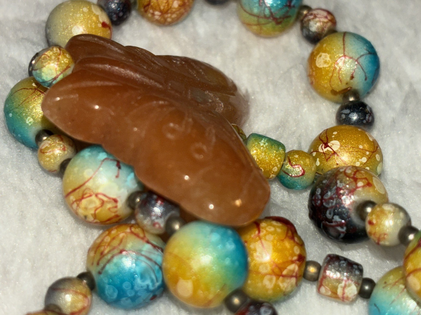 Handmade Gemstone Butterfly Pendant Necklace Boho Carved Carnelian Agate Glass