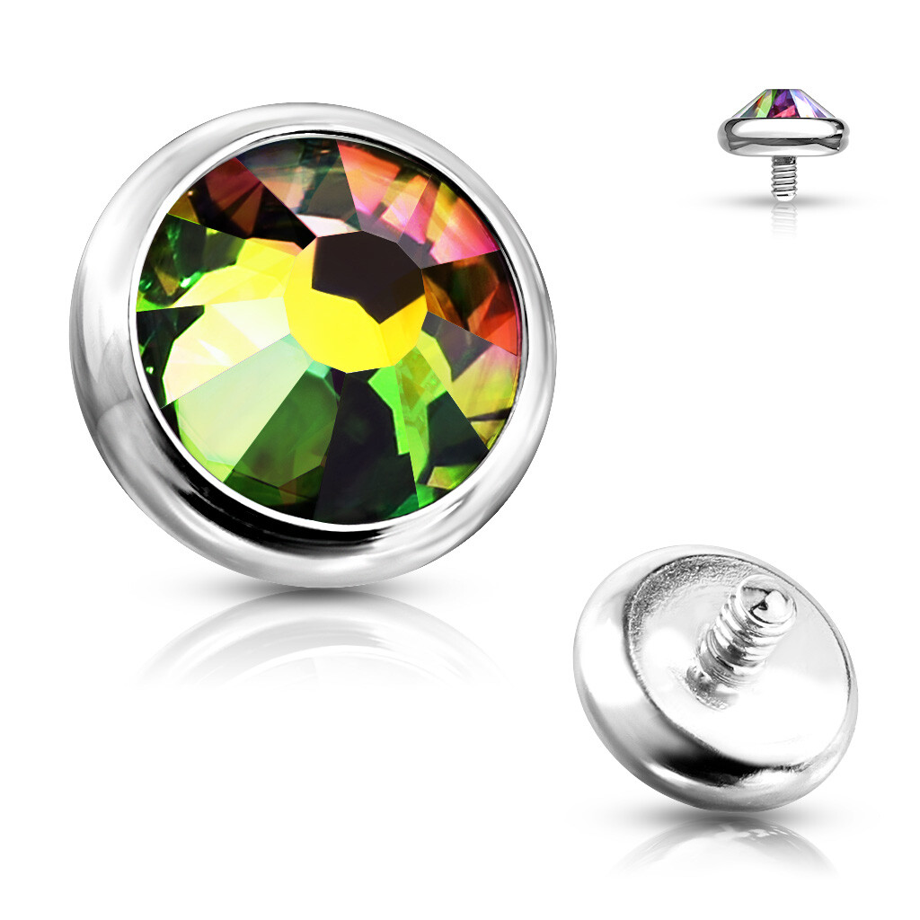 1 Pc 14G Surgical Steel Internal Threaded Flat Gem Bezel Set Dermal Anchor Top