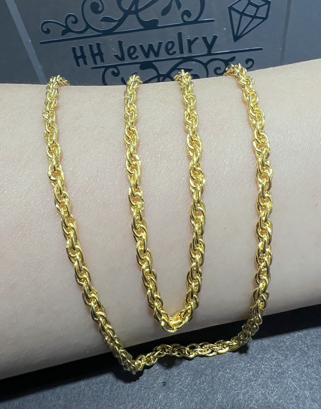 18K Yellow Gold Rope Spiga Chain Necklace 26 Inches