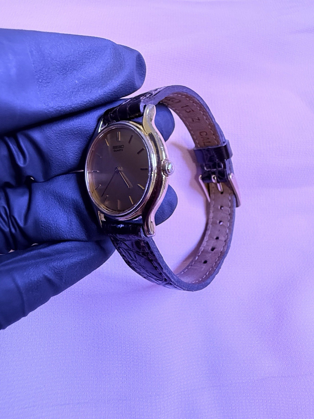 Vintage 1991 Seiko Quartz Dress Watch Gold Dial Brown Leather Strap -Working