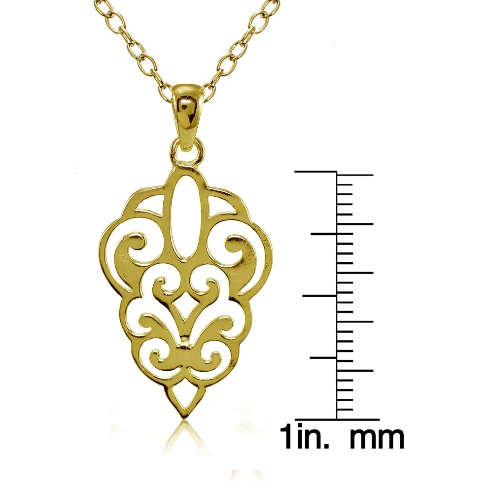 Yellow Gold Flashed Sterling Silver High Polished Filigree Necklace