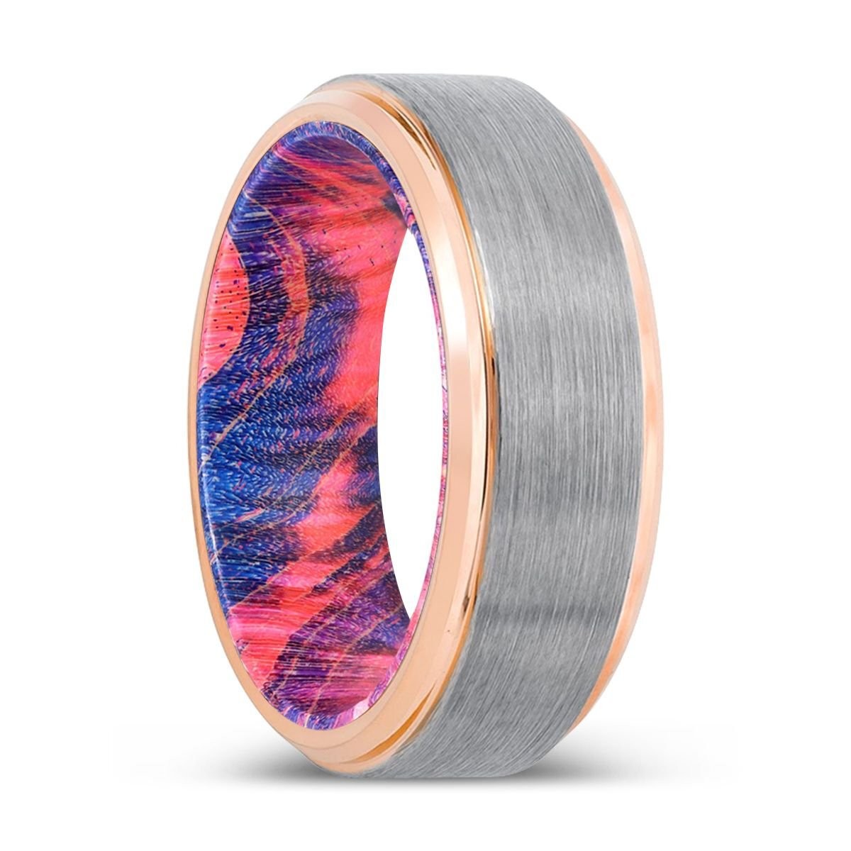 RAVEN | Tungsten Blue Red Wood Inlay Ring 8mm