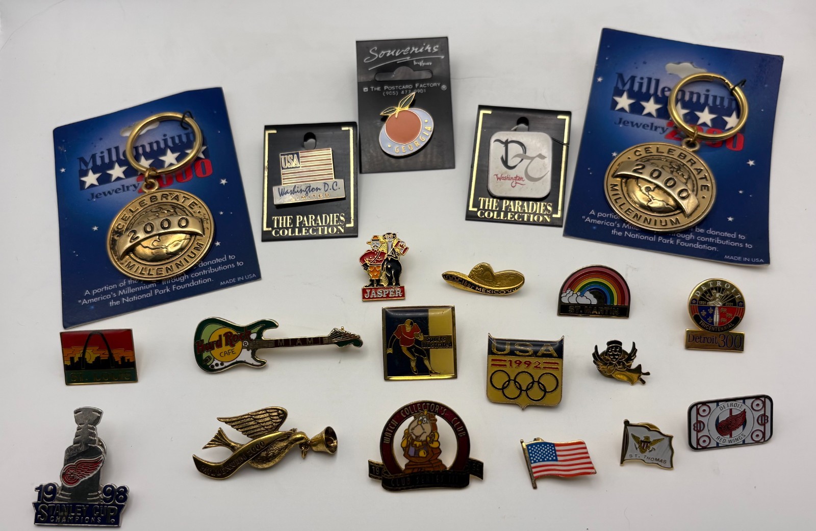 Vintage Lapel Pin Lot of 20 Disney Cogsworth Red Wings Olympics Travel Souvenirs