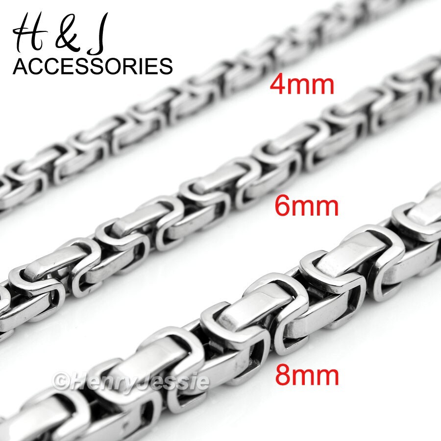 16″-40″MEN’s Stainless Steel 8mm Silver Byzantine Box Link Chain Necklace*AT