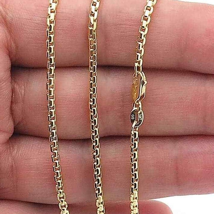 14K Yellow Gold Hollow 2mm Round Box Chain Necklace 18″ 20″ 22″ 24″ 26″