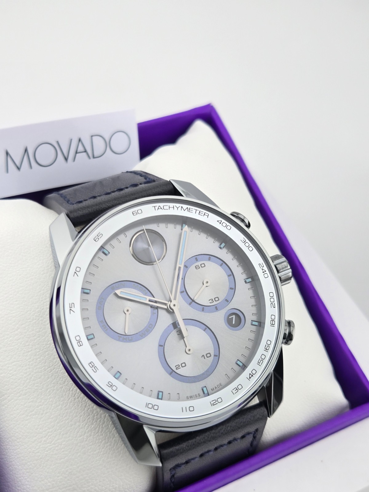 $795 MSRP | Movado Bold Verso Men’s Grey Dial Leather Band Watch – 3600909 NEW