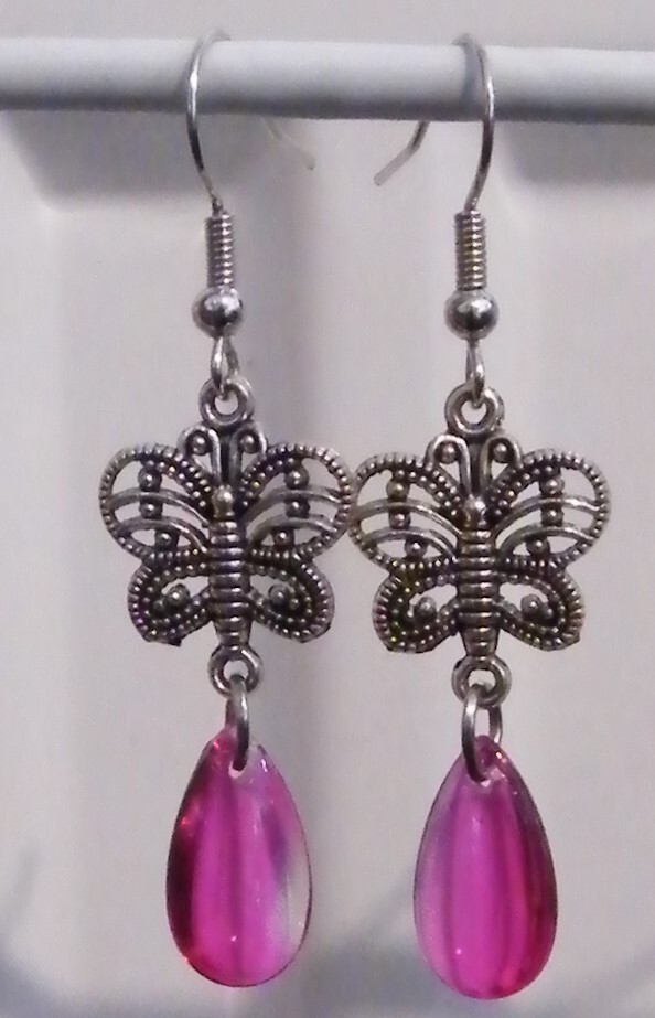 Handmade/Assembled Butterfly/Moth Dangle Earrings With Beads