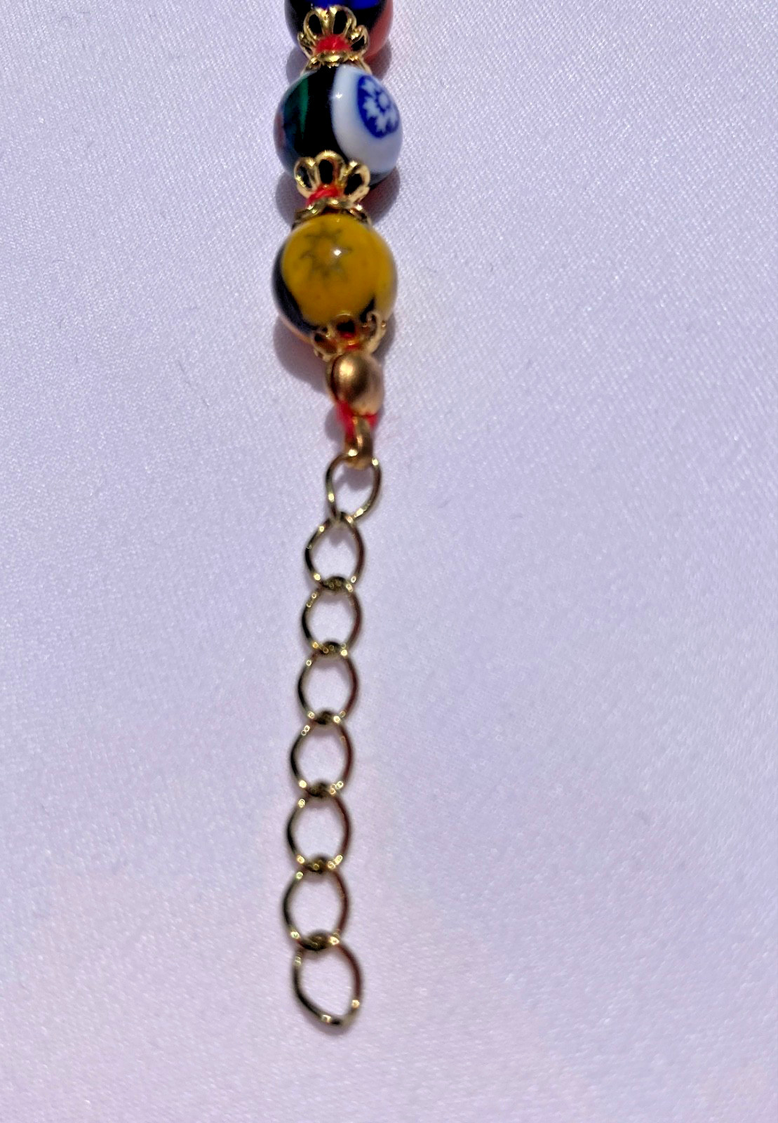 Vintage Murano Style Millefiori Glass Bead Bracelet Italy 7.5″ Hand Knotted