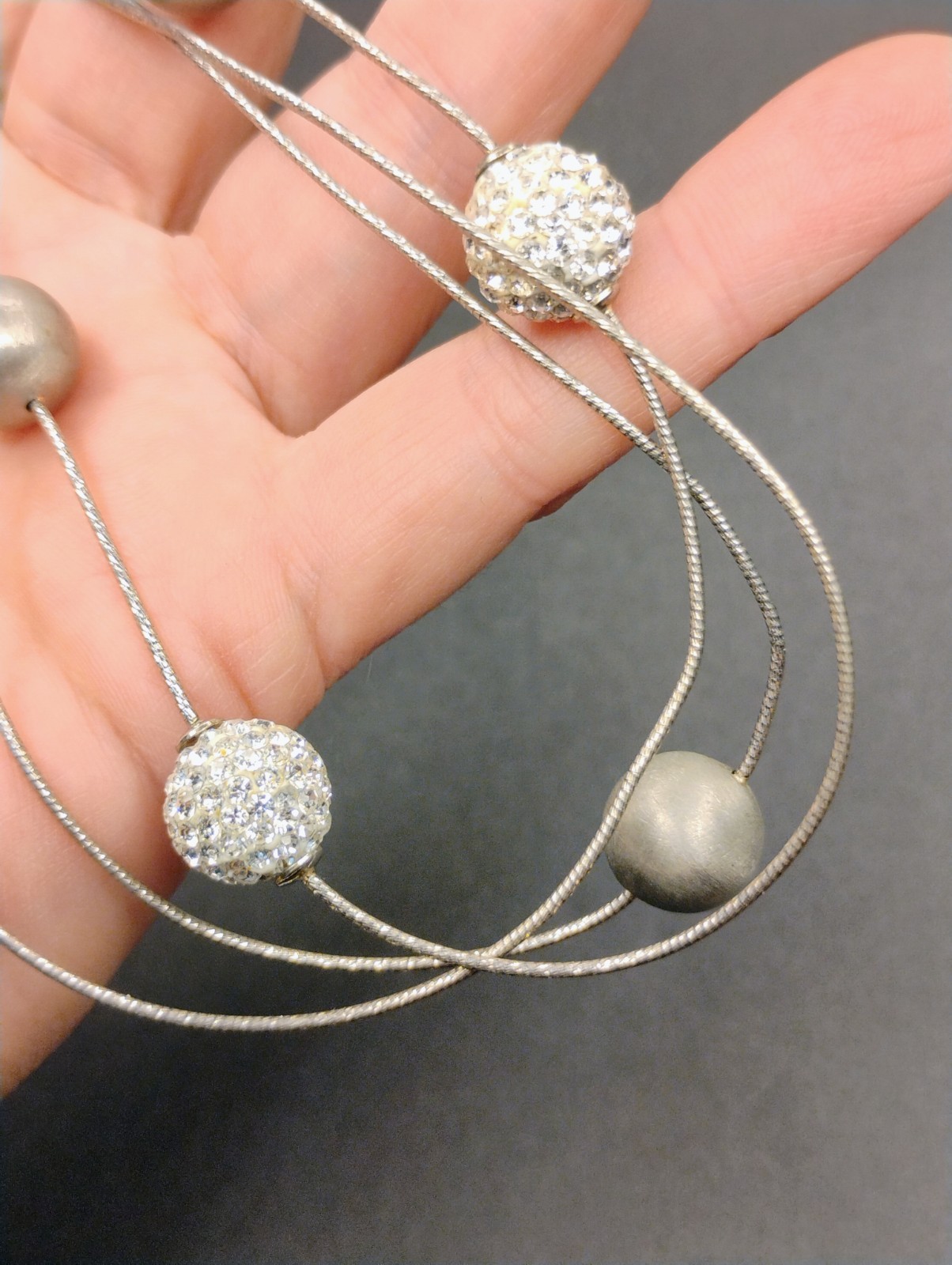 Signed Midas .925 Sterling Silver Ball Bead Cz Station Necklace