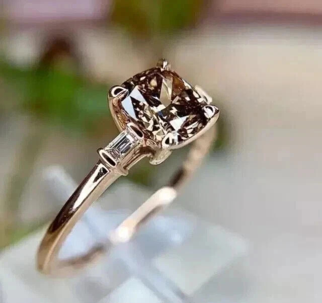Simulated 2 Ct Cushion Cut Chocolate Diamond 14K Rose Gold Plated Wedding Ring
